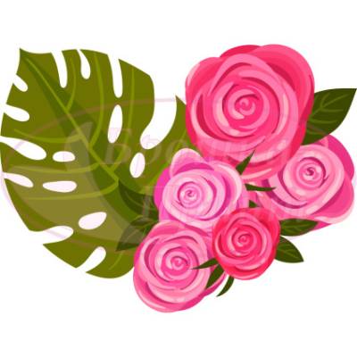 Шаблон для броши, жесткий фетр 1.2 мм, рис. 214 (Букет роз и листья монстеры в форме сердца)